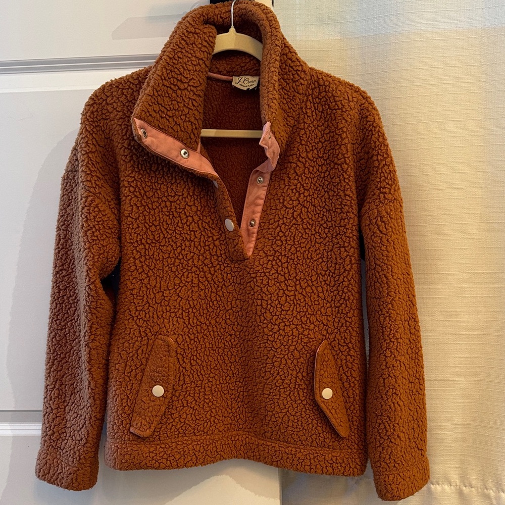J. Crew Rust Brown Teddy Fleece Pullover Jacket